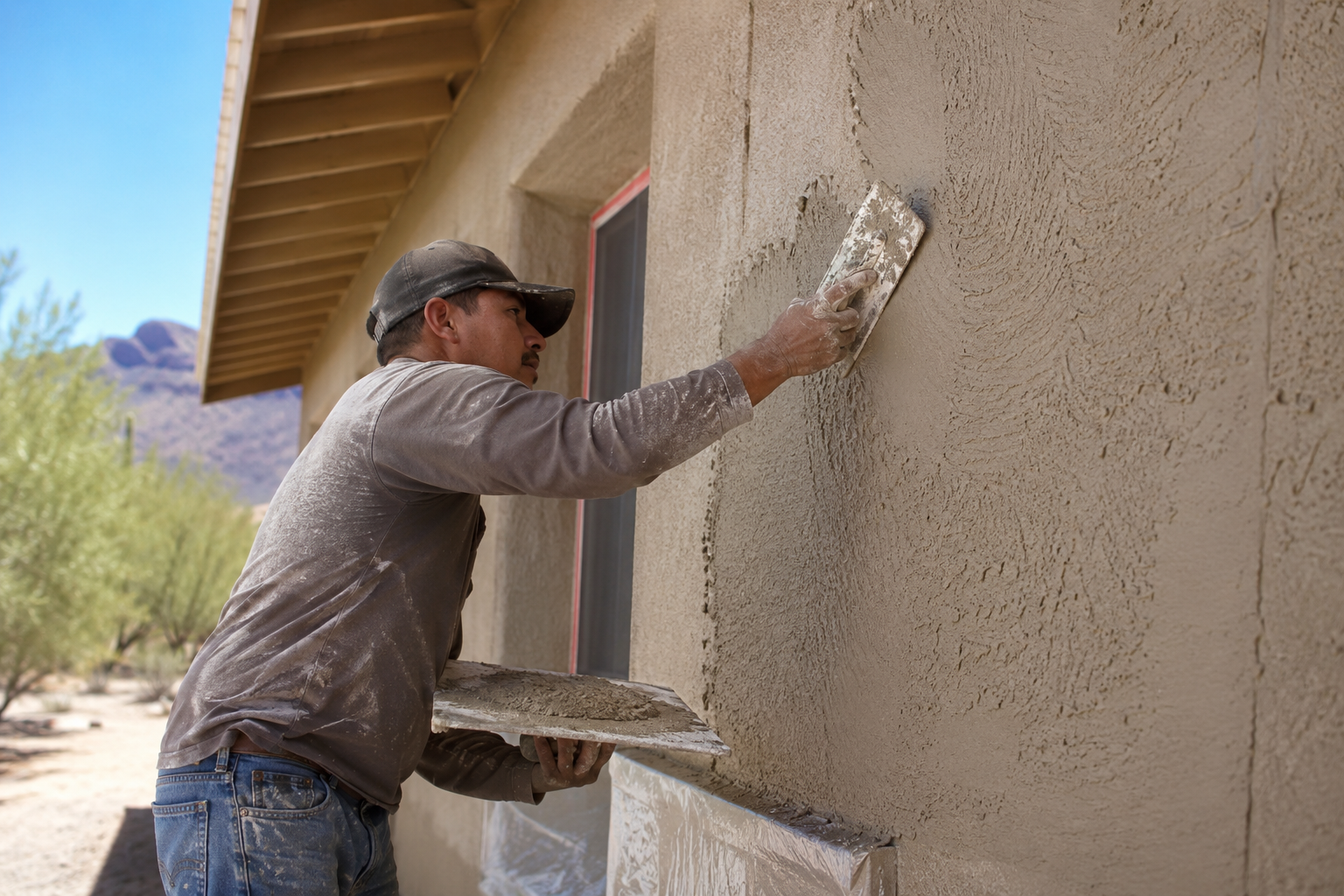Craftsman floating an exterior stucco finish