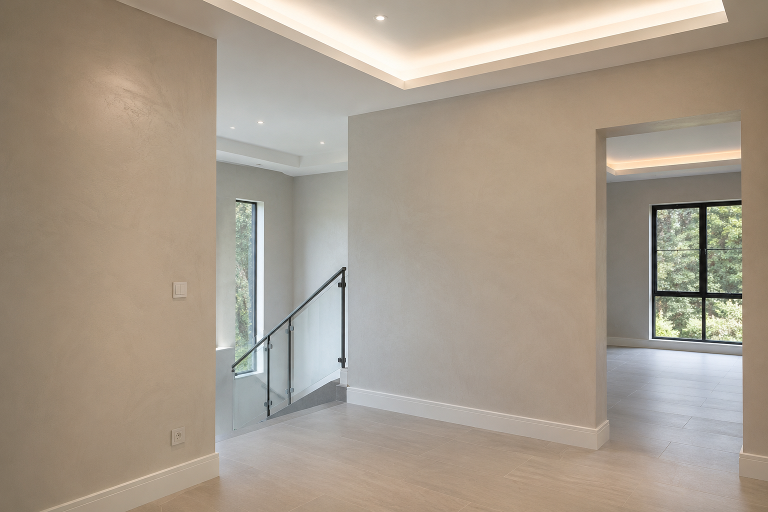 Interior walls with smooth plaster finish